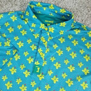 Bogey Bros Mens Medium Green Yellow AOP Floral Performance Stretch Golf Polo SS